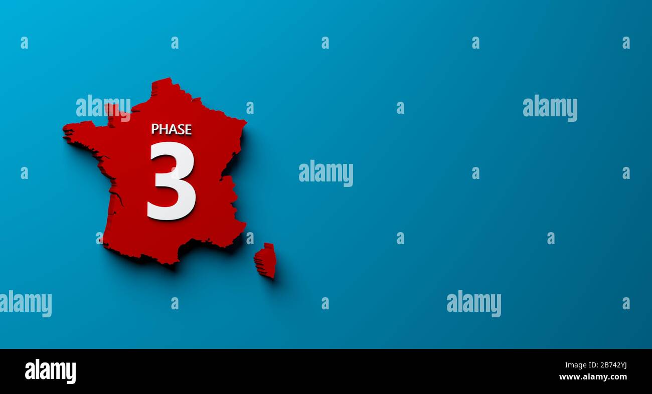 La Francia inizia la fase 3 contro il rendering 3D del coronavirus Foto Stock