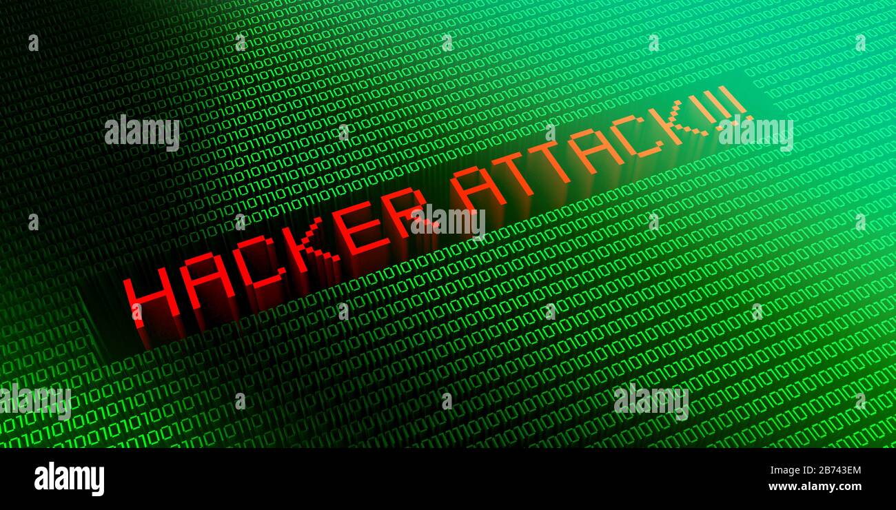 Attacco hacker - concetto di codice binario - illustrazione 3D Foto Stock