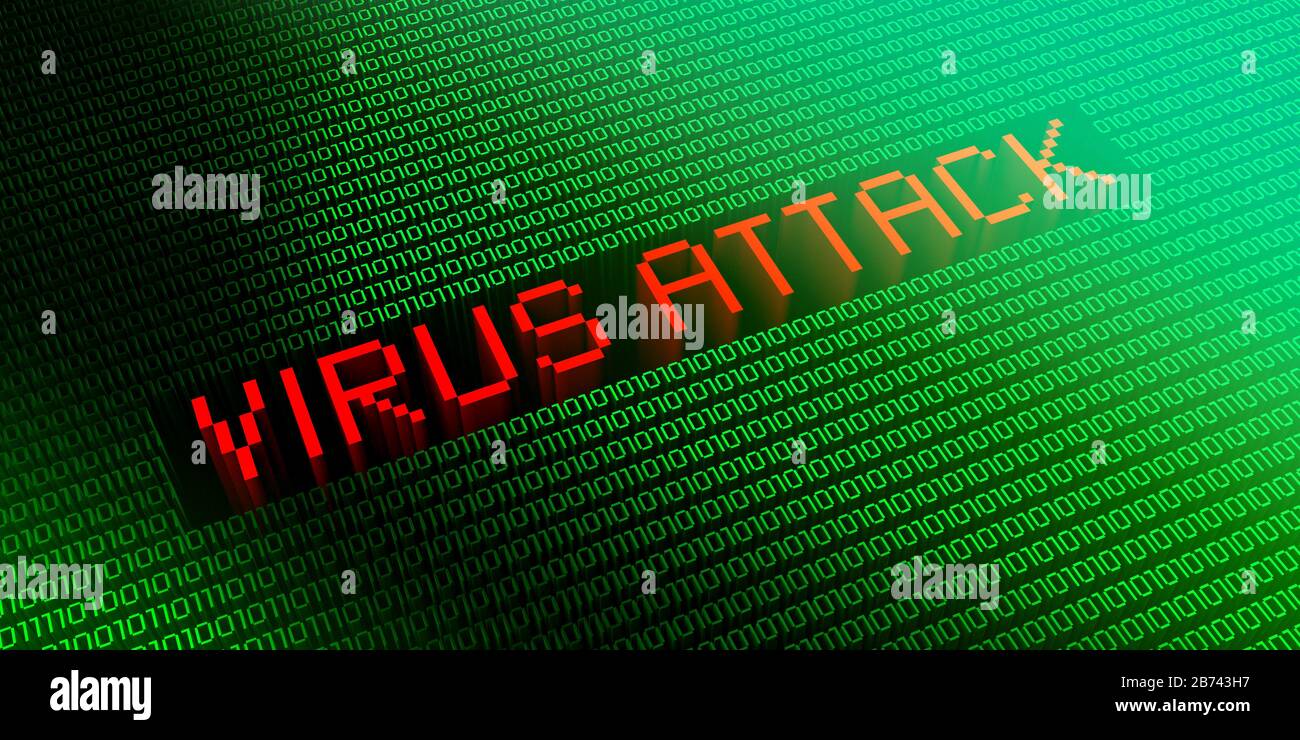 Virus Attack - concetto di codice binario - illustrazione 3D Foto Stock