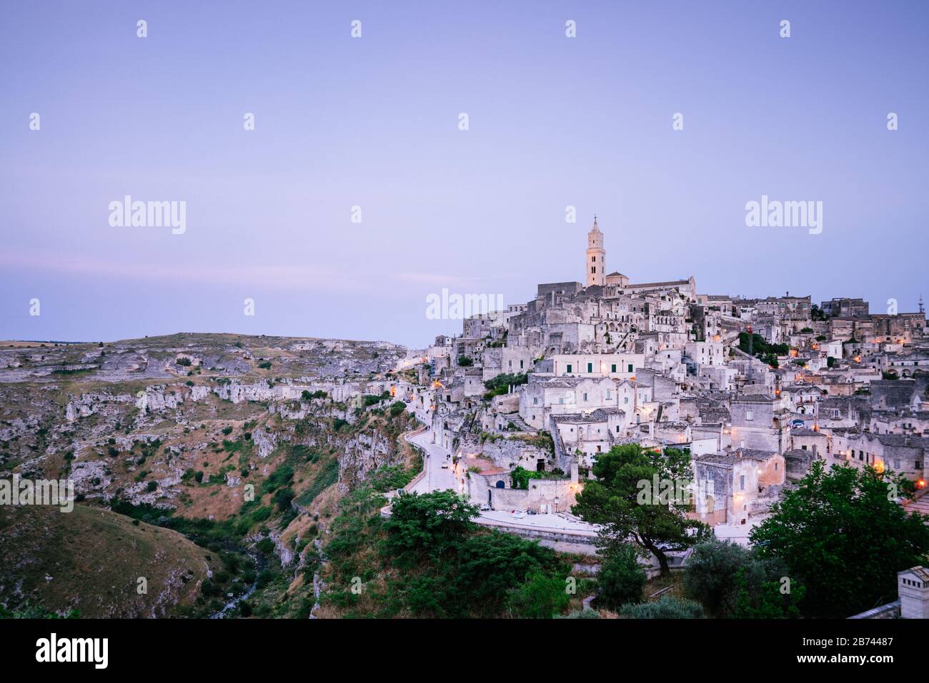 Tramonto a Sassi di Matera, Basilicata, Italia Foto Stock