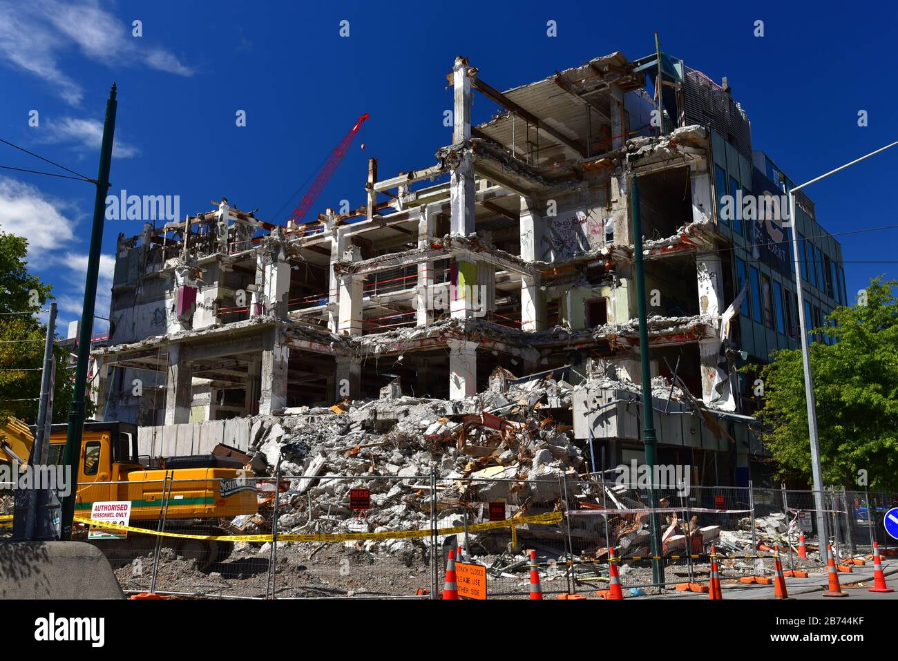 Costruzione di rovine da terremoto a Christchurch, Nuova Zelanda Foto Stock