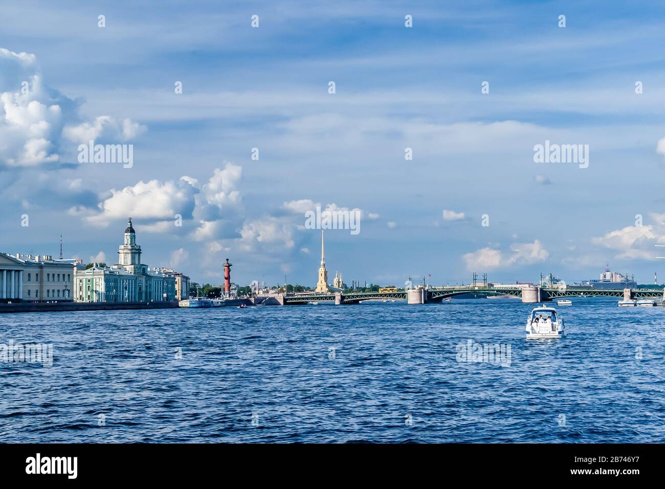 Panorama di San Pietroburgo. Isola di Vasilevsky, Fortezza di Pietro e Paolo, Gabinetto delle Curiosità Foto Stock