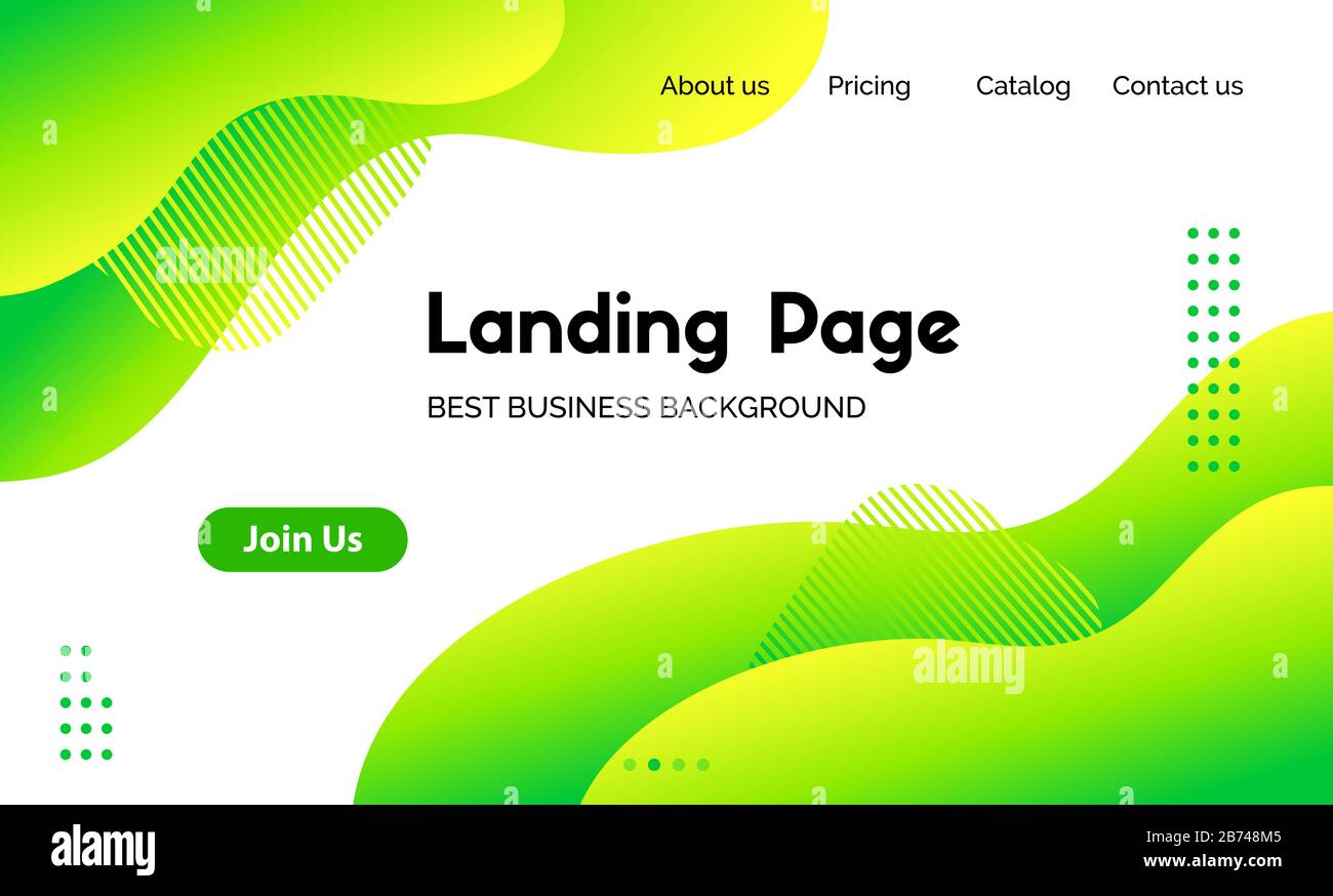 Modello di landing page con liquido verde. Vettore astratto colorato ondulato fluido sfondo per la copertina della pagina web Illustrazione Vettoriale