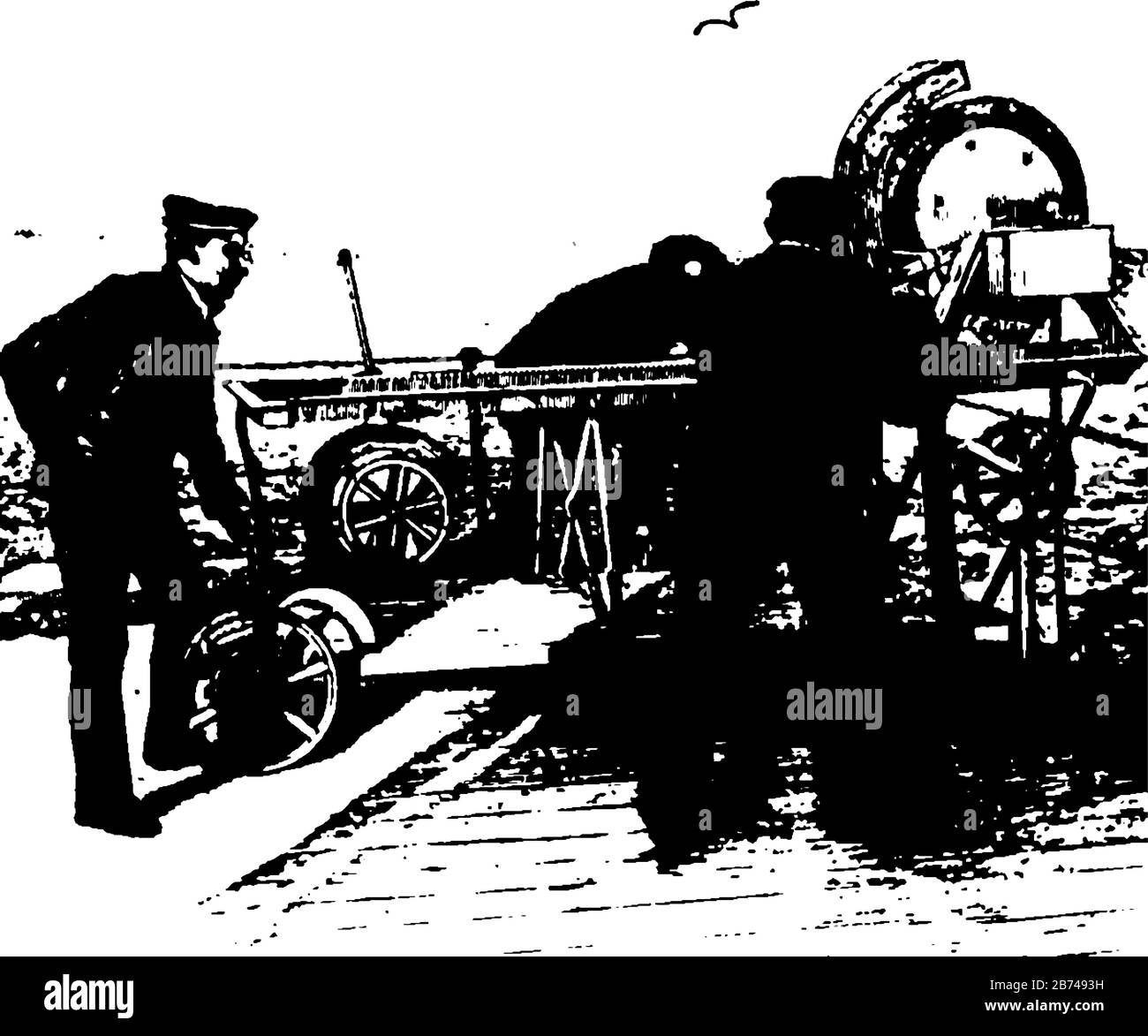 Questa illustrazione rappresenta La macchina Sonora che viene utilizzata da una spedizione via cavo, da un disegno di linea vintage o da un'illustrazione di incisione. Illustrazione Vettoriale