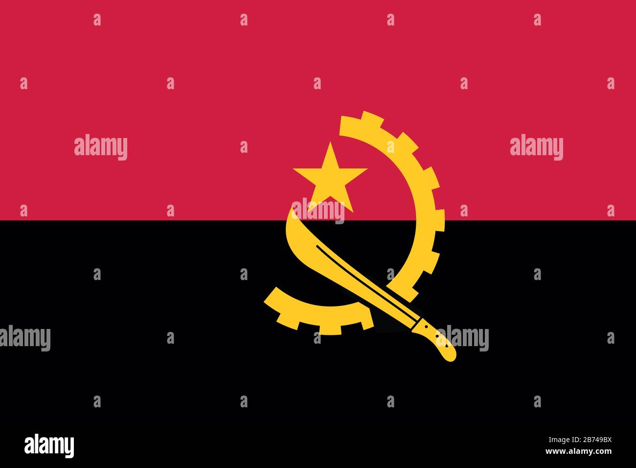 Bandiera dell'Angola - rapporto standard bandiera angolana - modalità colore RGB reale Foto Stock