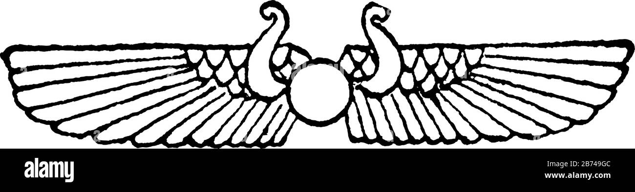 Winged-Globe Design composto da una pallina ai lati della quale sono due asp con ali estese, è emblema di sincerità religiosa e appreci Illustrazione Vettoriale