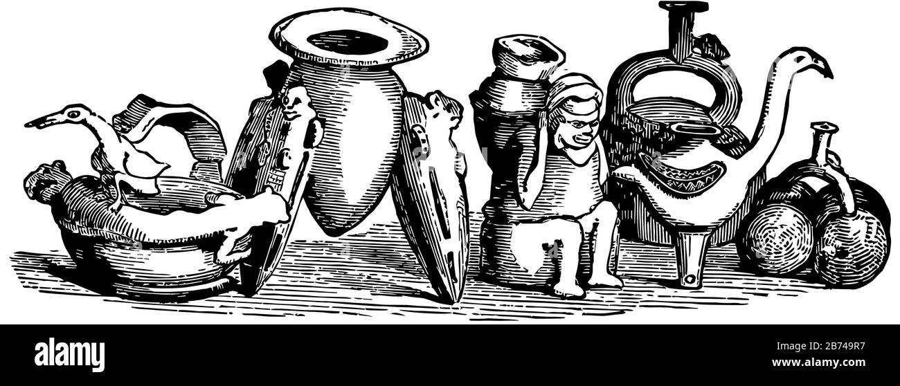 Peruviana ceramica hanno arte antica in questa immagine, linea vintage disegno o incisione illustrazione. Illustrazione Vettoriale