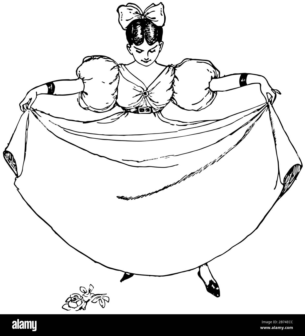 Ballerina attraverso una serie di movimenti che hanno solitamente nel tempo a speciale con valore estetico e simbolico, disegno di linea vintage o incisione illustrati Illustrazione Vettoriale