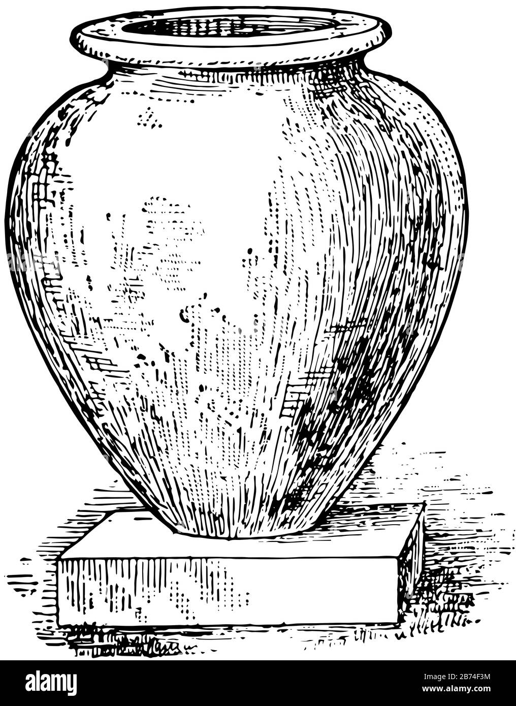 Pithos Utilizzato per la conservazione di vino o olio, è vaso di terra di dimensioni molto grandi, disegno o incisione linea vintage. Illustrazione Vettoriale
