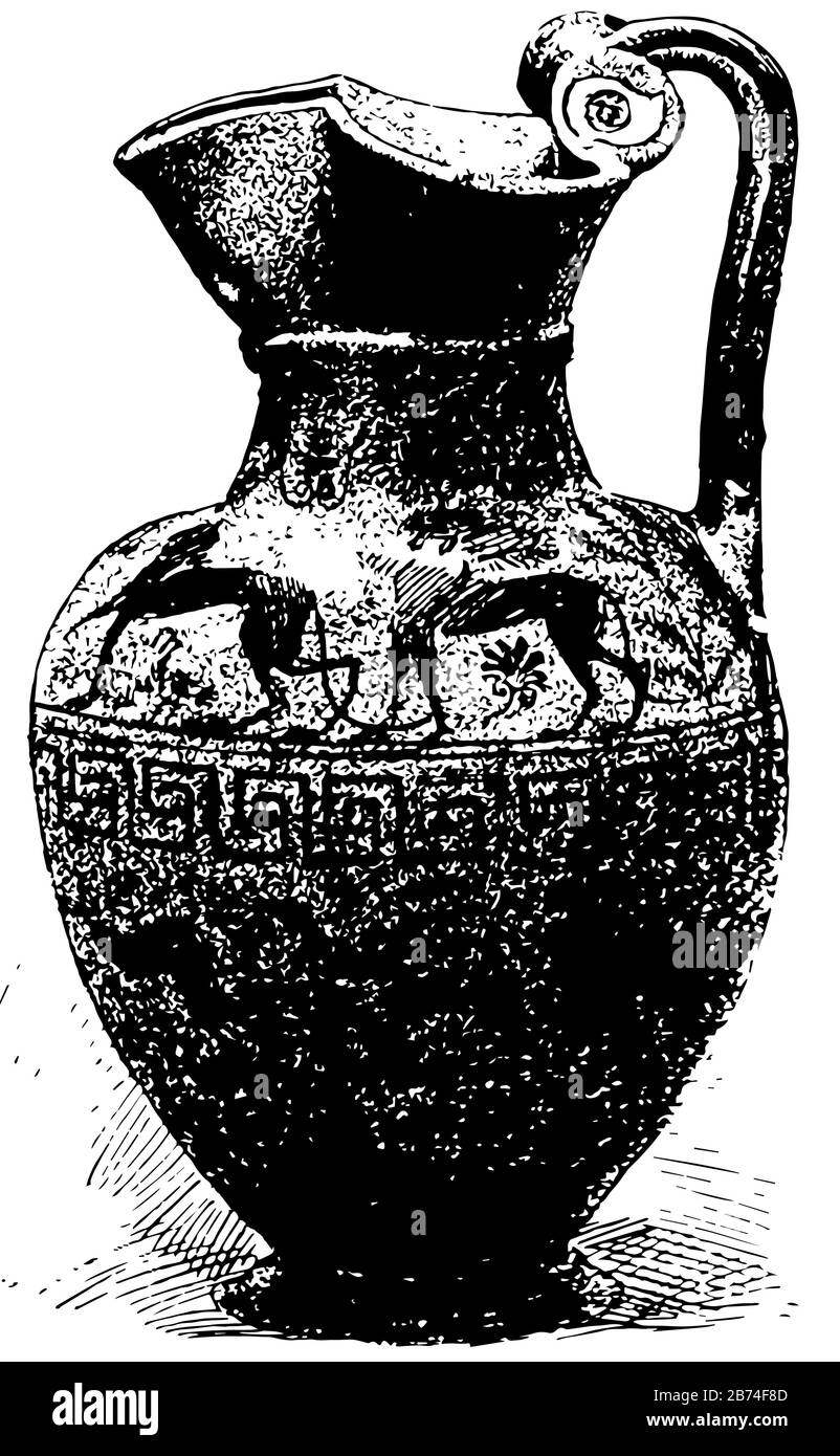 Greek Pot è un disegno rotondo e semplice vasi, linea vintage disegno o incisione. Illustrazione Vettoriale