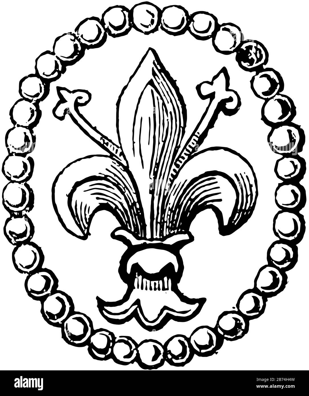 Fleur de lis è stato utilizzato per rappresentare la royalty francese, il disegno di linee vintage o l'illustrazione dell'incisione. Illustrazione Vettoriale