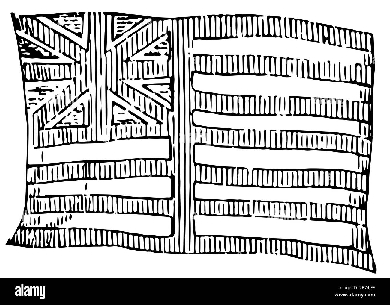 Bandiera della Compagnia delle Indie Orientali, 1881, questa bandiera è costituita da strisce orizzontali uguali alternate a linee verticali, e ha croce verticale su Illustrazione Vettoriale