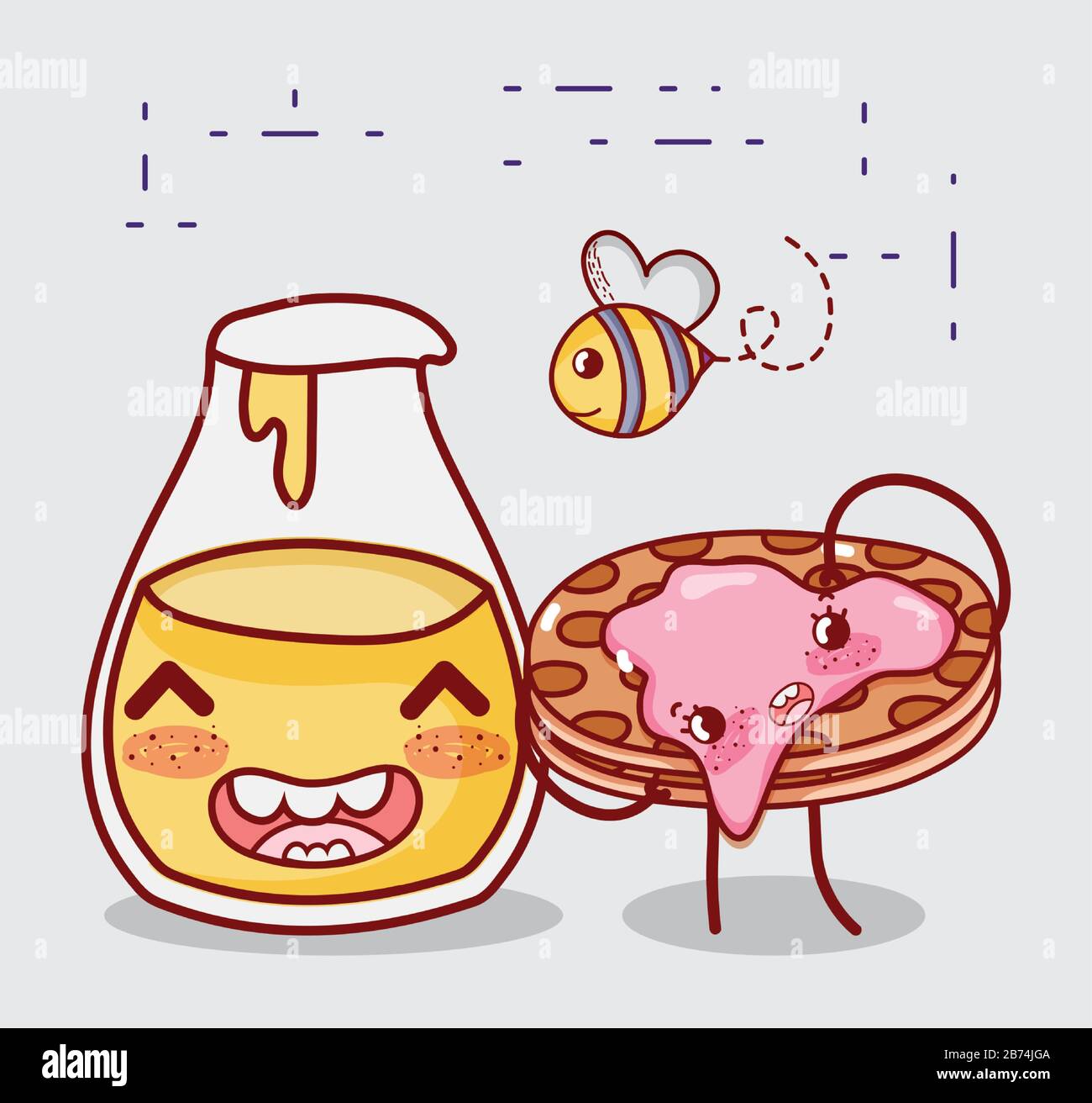 colazione waffle carino con marmellata e bottiglia di miele battenti ape  cartoni animati vettoriali illustrazione Immagine e Vettoriale - Alamy