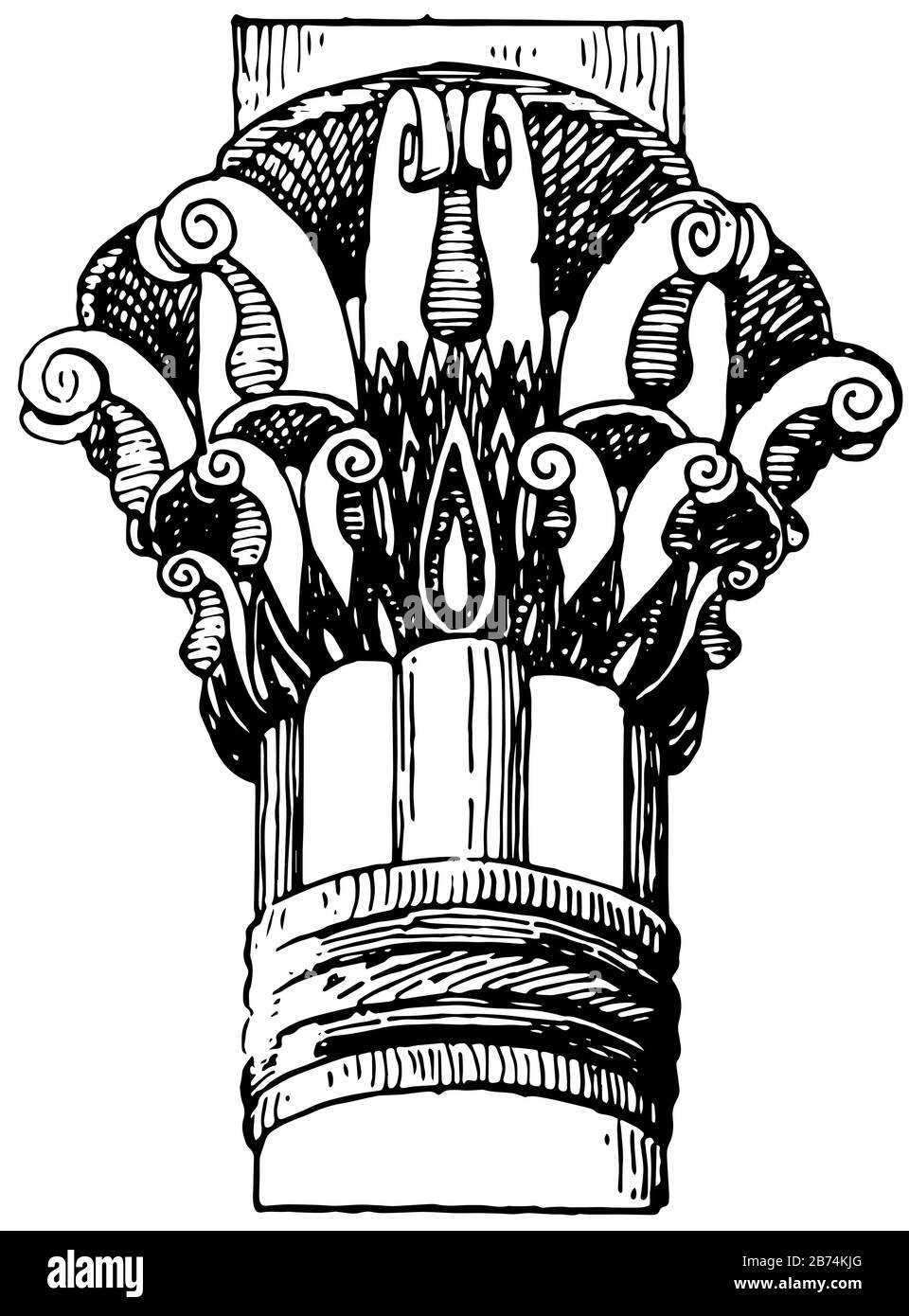 Capitale floreale, Philae, fresco, elegante, conveniente, disposizione, linea vintage disegno o incisione illustrazione. Illustrazione Vettoriale