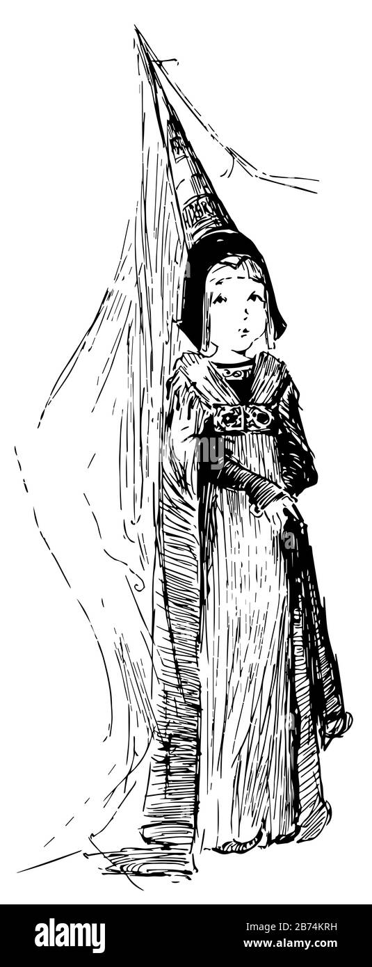 Una ragazza che gioca vestire, linea vintage disegno o incisione illustrazione. Illustrazione Vettoriale