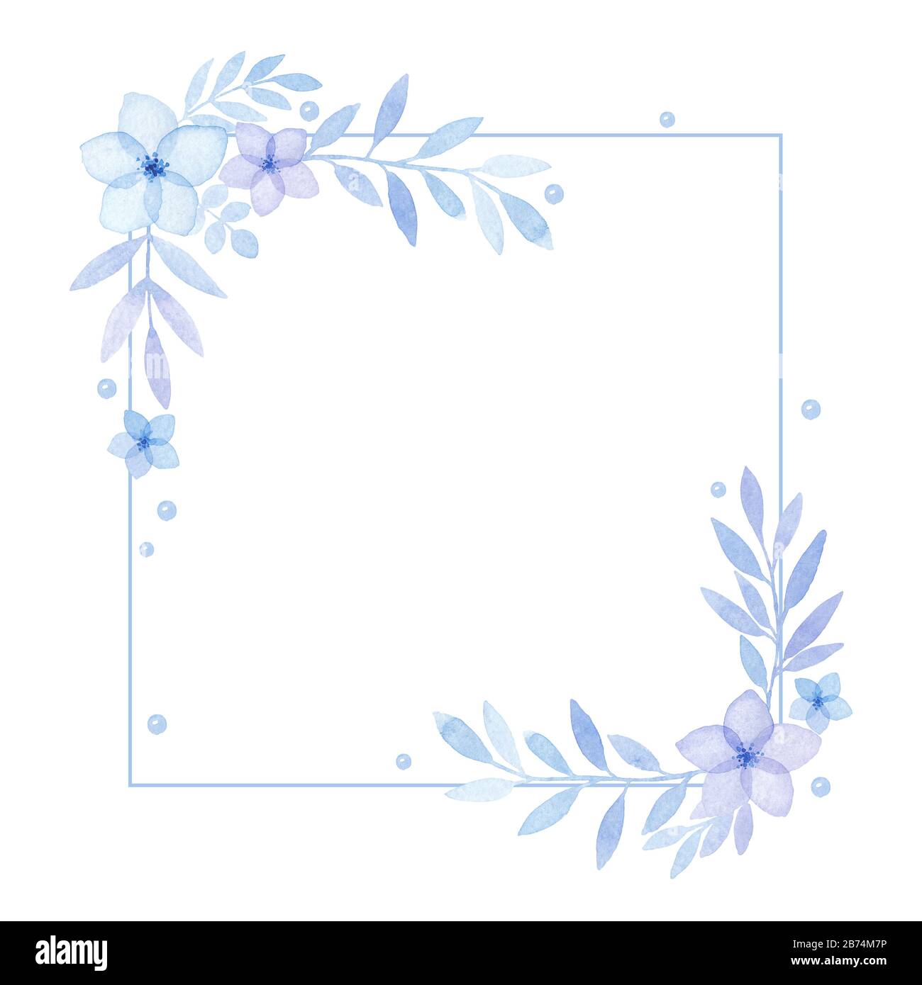 Cornice Floreale Acquerello Di Fiori Blu Biglietto D Auguri Spazio Copia Isolato Foto Stock Alamy
