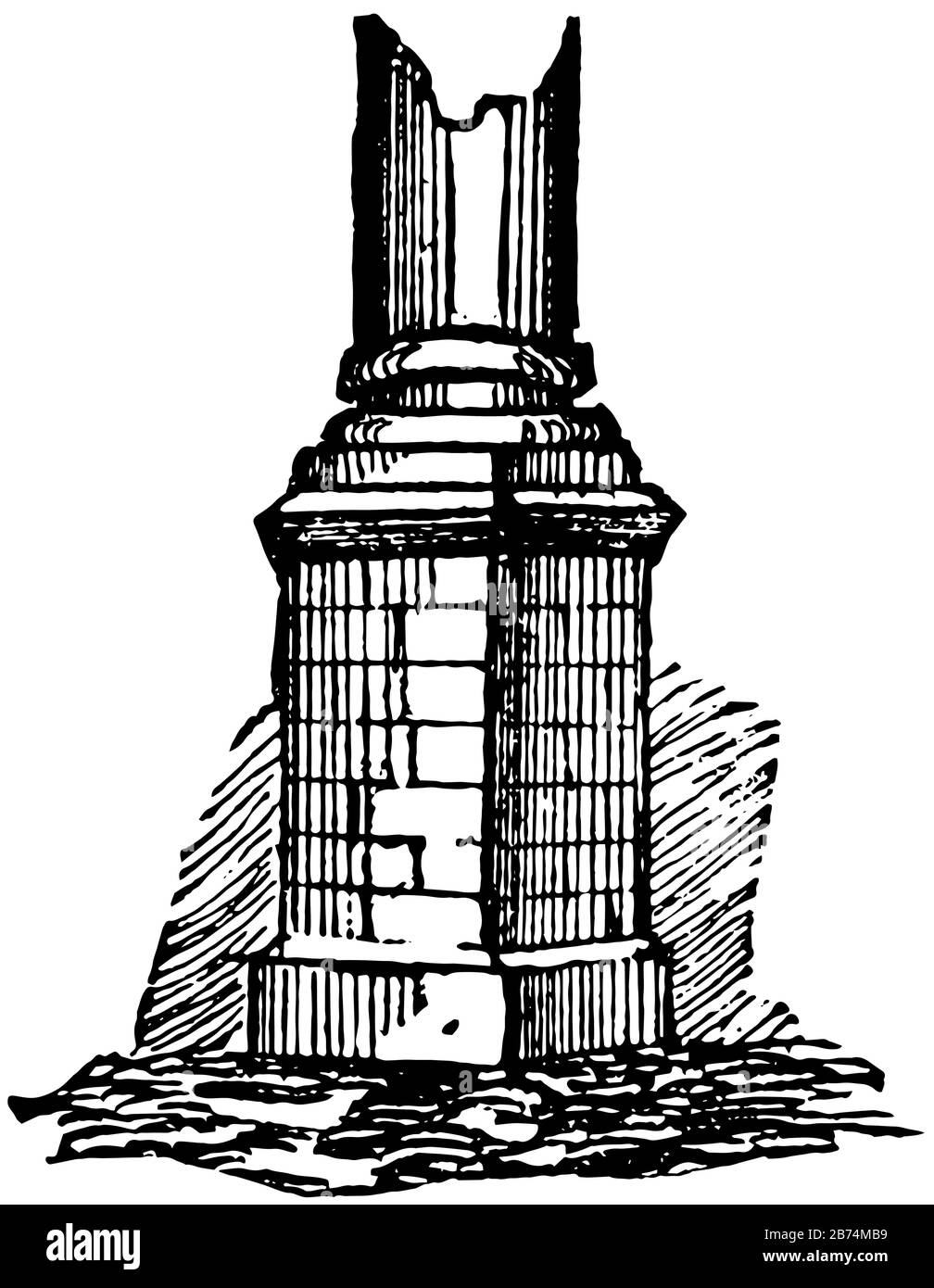 Piedistallo, statua, vaso, lampada, statua, obelisco, colonna, montato, disegno linea vintage o illustrazione incisione. Illustrazione Vettoriale