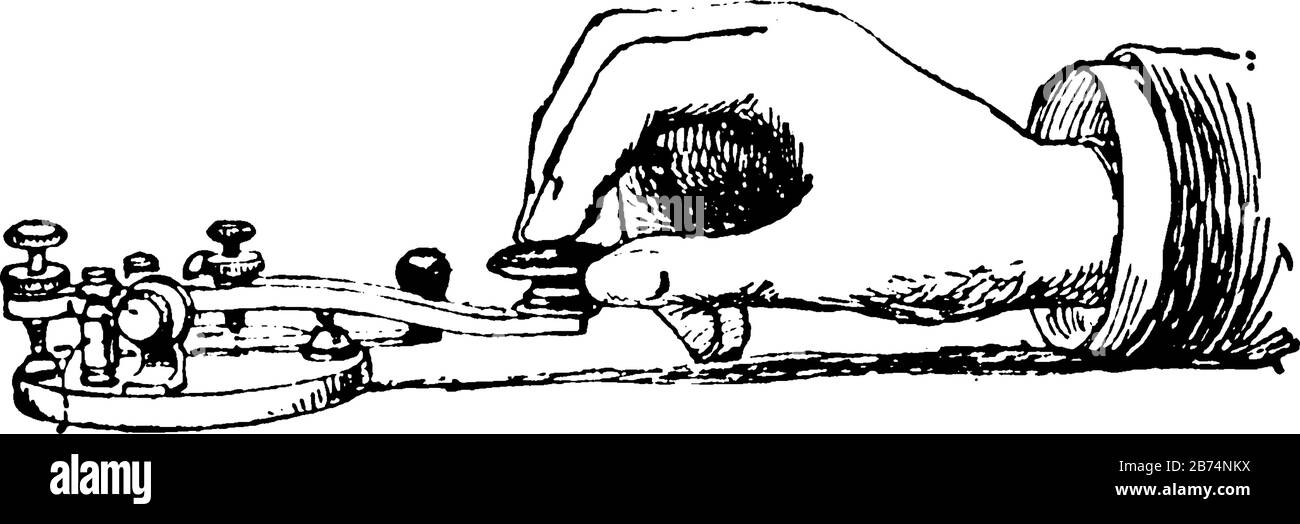 Questa illustrazione rappresenta Telegraph Key, un dispositivo di commutazione utilizzato principalmente per inviare codice Morse, disegno di linea vintage o incisione di illustrazioni Illustrazione Vettoriale