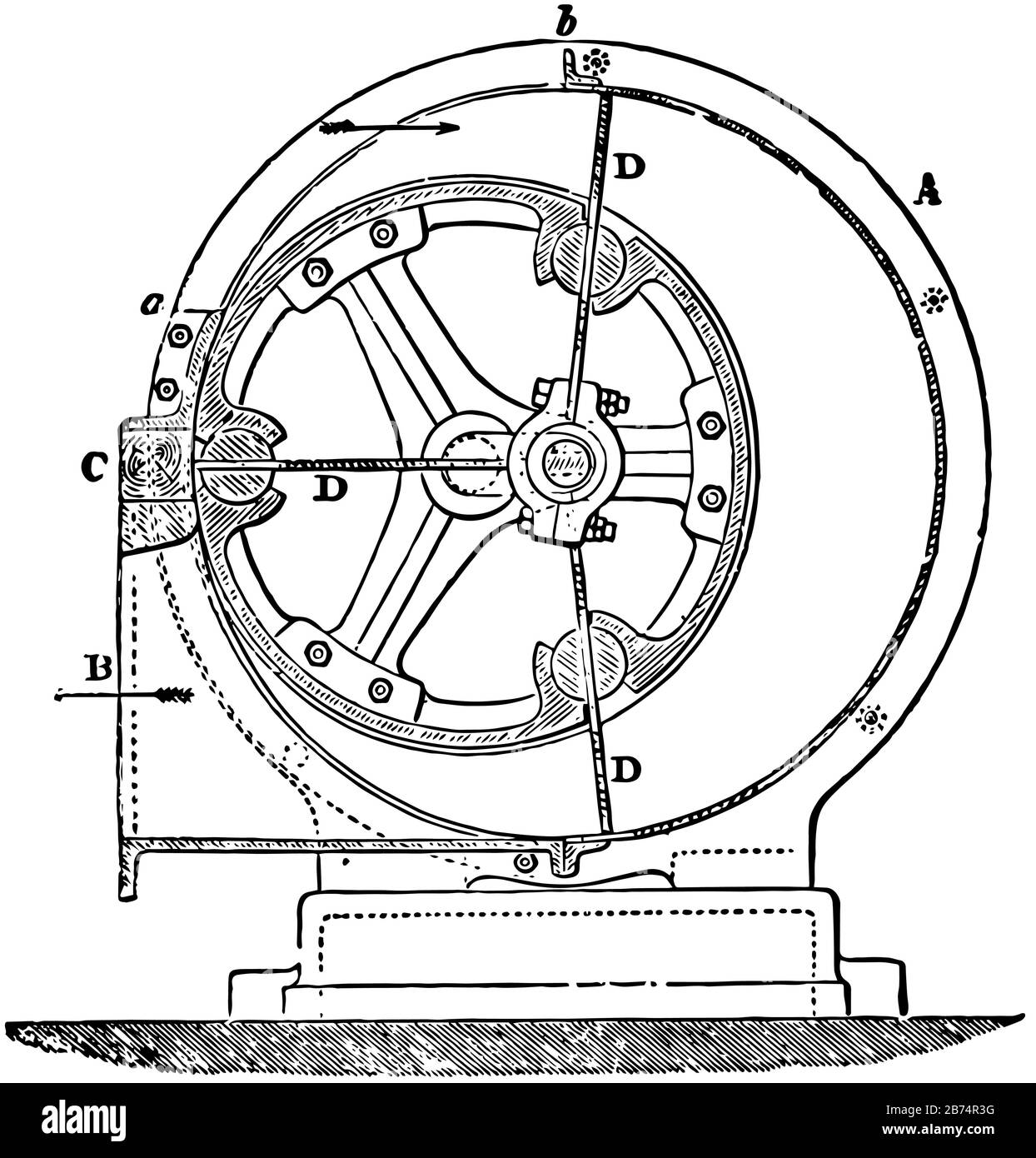 Questa illustrazione rappresenta La Macchina Soffiatrice che consiste di un involucro cilindrico di ferro, disegno a linea vintage o illustrazione di incisione. Illustrazione Vettoriale