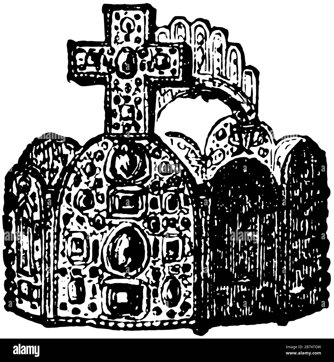 La corona imperiale è una corona reale, un disegno di linea vintage o un'illustrazione di incisione. Illustrazione Vettoriale