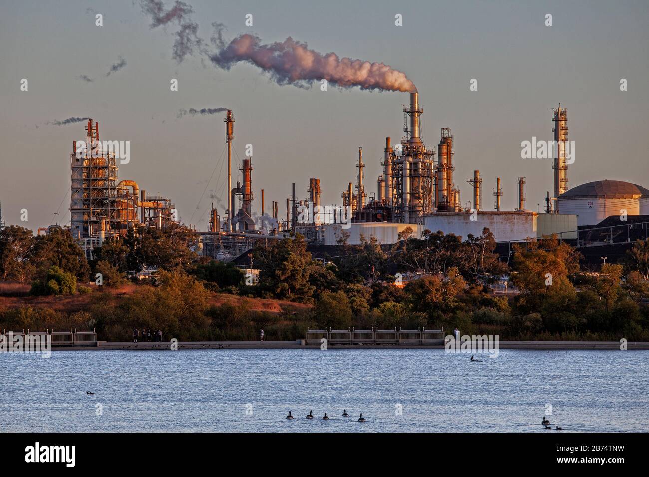 La raffineria di petrolio Phillips 66 di Ken Malloy Harbor Regional Park, Wilmington, California, USA Foto Stock