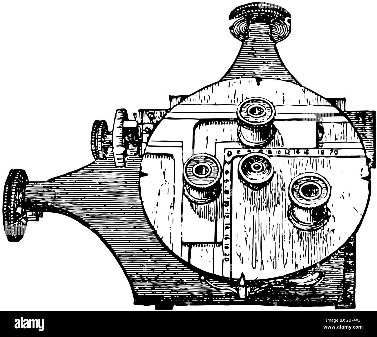 Questa illustrazione rappresenta il micrometro utilizzato per la misurazione precisa di componenti in ingegneria meccanica, disegno di linee vintage o incisioni Illustrazione Vettoriale