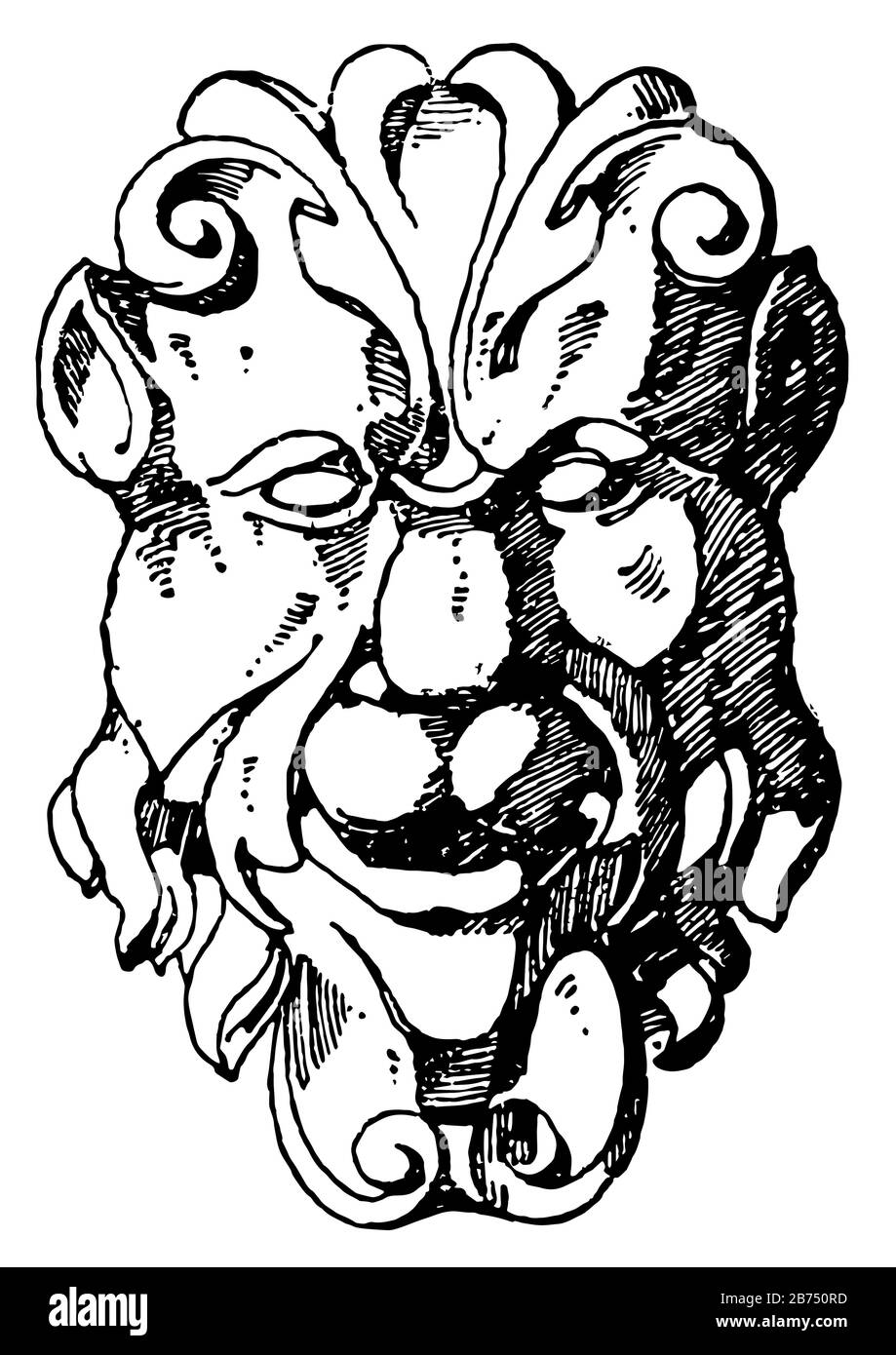 Maschera tedesca dal Museo Gemanisches, disegno di linea vintage o illustrazione di incisione. Illustrazione Vettoriale