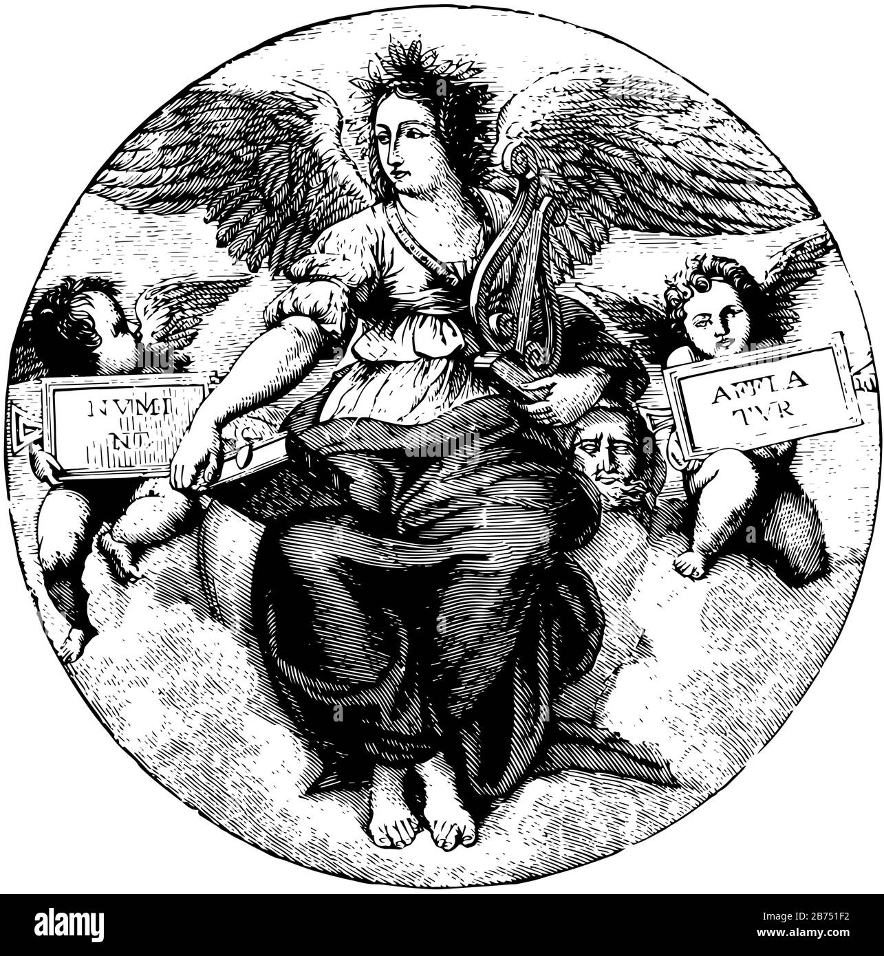 Le poesie provengono dal dipinto di Raffaello, dal disegno a linea d'epoca o dall'illustrazione dell'incisione. Illustrazione Vettoriale