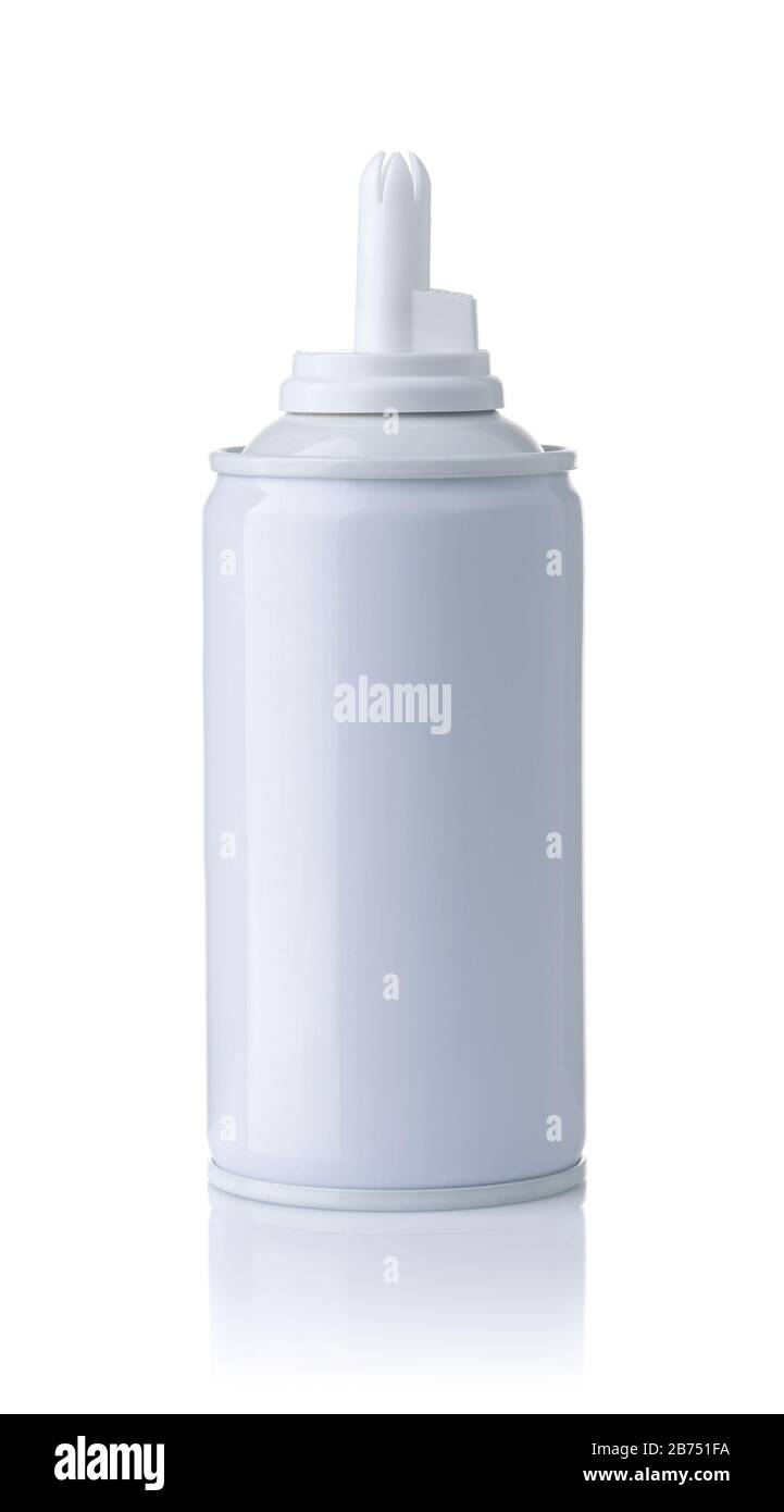 Vista frontale della bottiglia bianca montata isolata su bianco Foto Stock