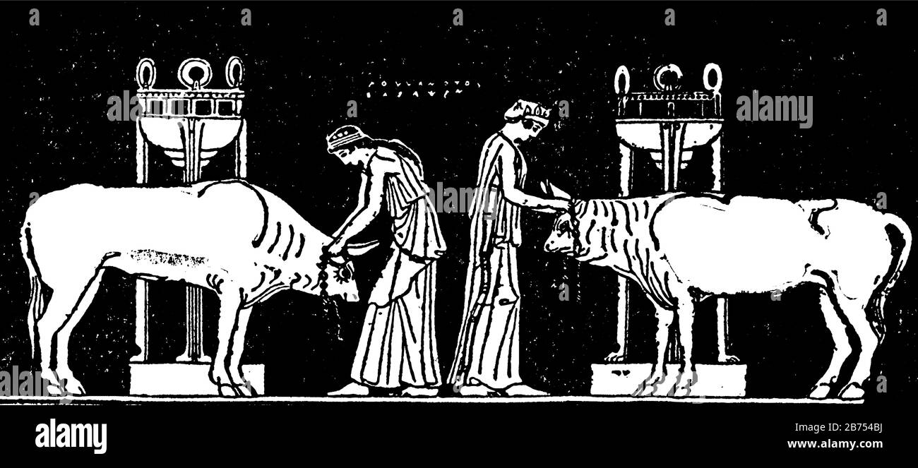Sacrificare è un vaso-dipinto di Polygnotus, è l'offerta di cibo, vintage linea disegno o incisione. Illustrazione Vettoriale Sacrificare è un vaso-dipinto di Polygnotus, è l'offerta di cibo, vintage linea disegno o incisione. Illustrazione Vettoriale