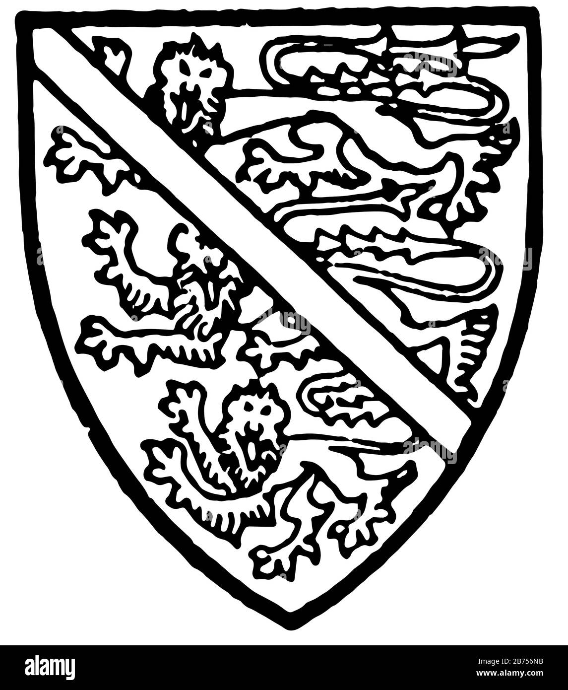 Lancaster il Re d'Inghilterra con la differenza di un'azzurro bastone, disegno linea vintage o illustrazione incisione. Illustrazione Vettoriale