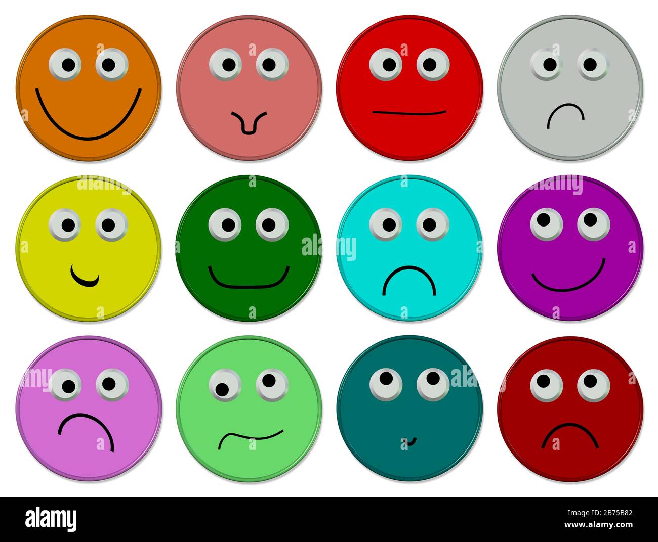 Emojis colorati con diverse atmosfere musicali Foto Stock