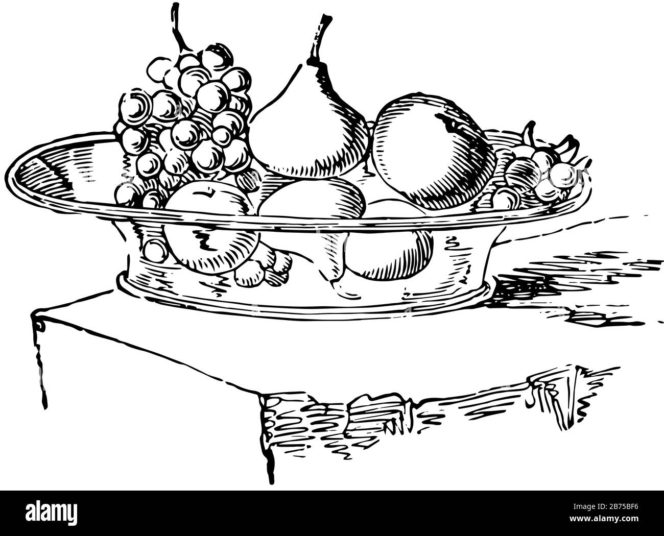 Still Life Pittura da Pompei su un muro di una casa, disegno linea vintage o illustrazione incisione. Illustrazione Vettoriale