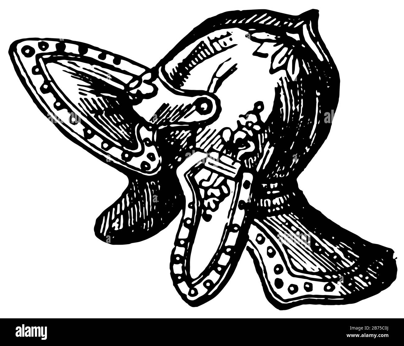 Elmetto, aperto sono coperture solo la testa o le orecchie e il collo, vintage linea disegno o incisione illustrazione. Illustrazione Vettoriale