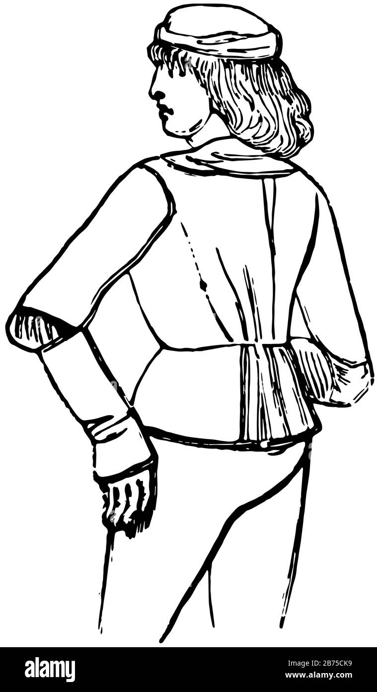 Il doppietto è un indumento esterno per il corpo, un disegno a linea vintage o un'illustrazione per incisione. Illustrazione Vettoriale