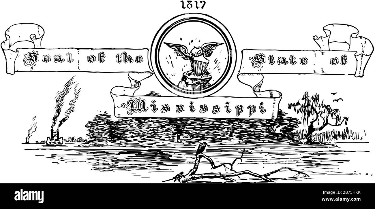 Il sigillo degli Stati Uniti del Mississippi nel 1817, il centro del sigillo ha l'aquila con le sue ali spalmati e scudo con le strisce al suo petto, s Illustrazione Vettoriale