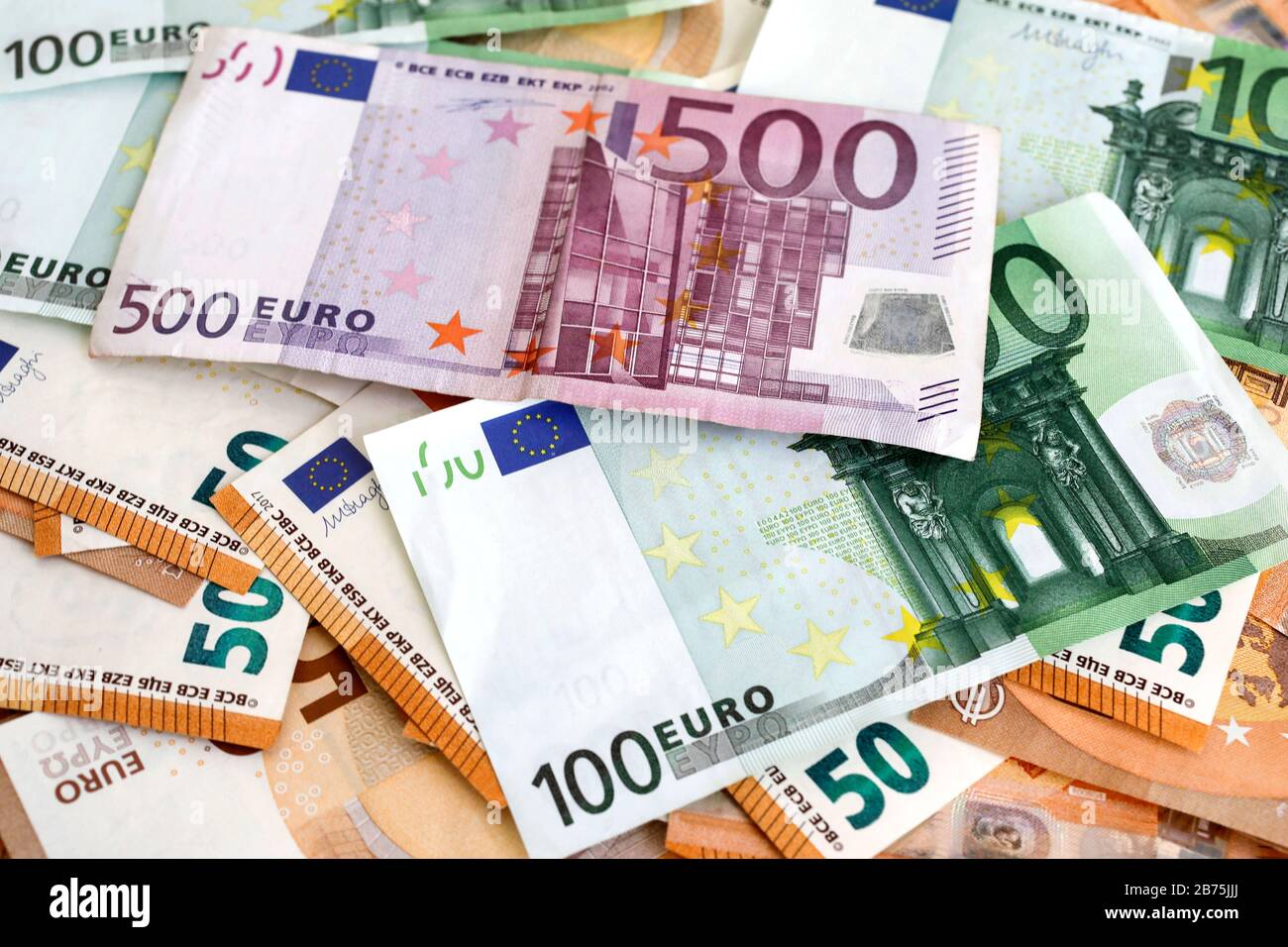banconote da 50, 100 e 500 euro, al 05.02.2018. [traduzione automatica] Foto Stock