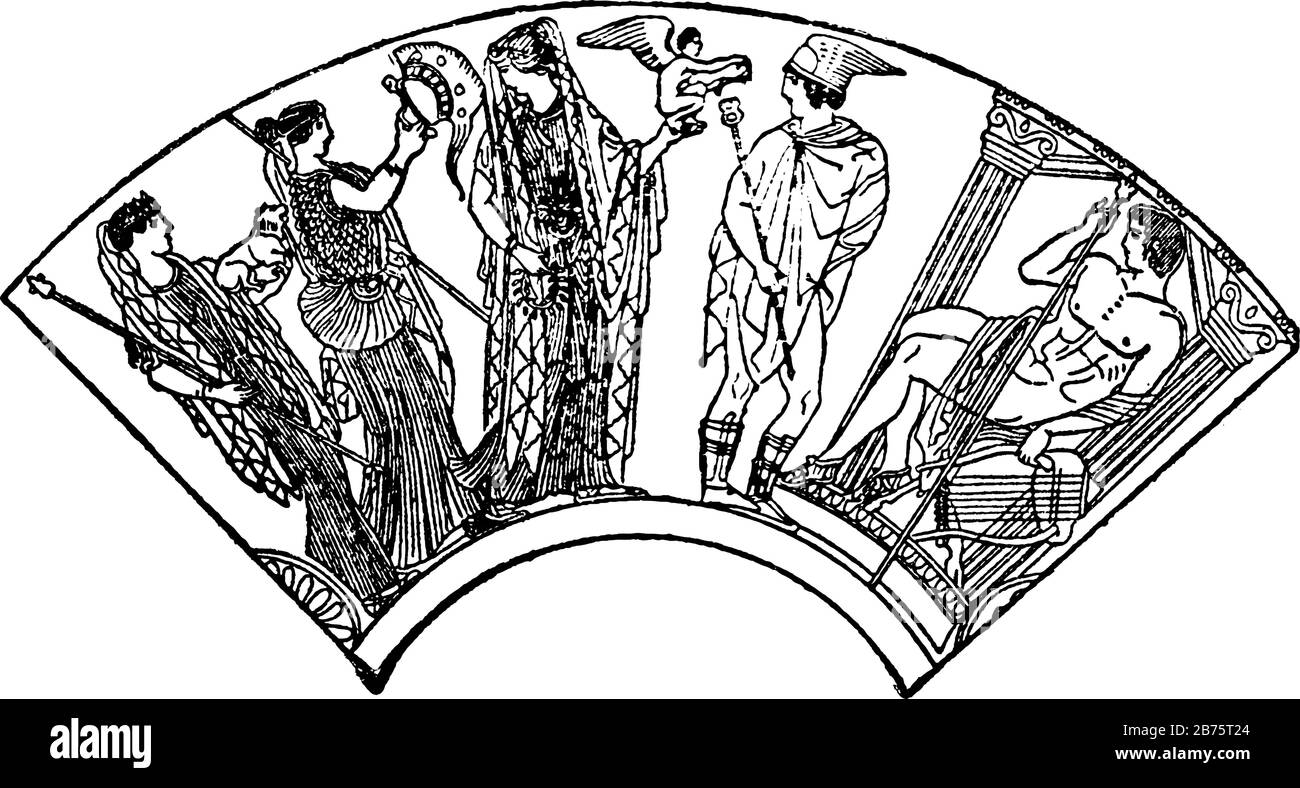 Vase Painting è un vaso greco ornamentale, la sua a comprende una grande parte della testimonianza archeologica dell'antica Grecia, disegno di linea d'epoca o incisione Illustrazione Vettoriale Vase Painting è un vaso greco ornamentale, la sua a comprende una grande parte della testimonianza archeologica dell'antica Grecia, disegno di linea d'epoca o incisione Illustrazione Vettoriale