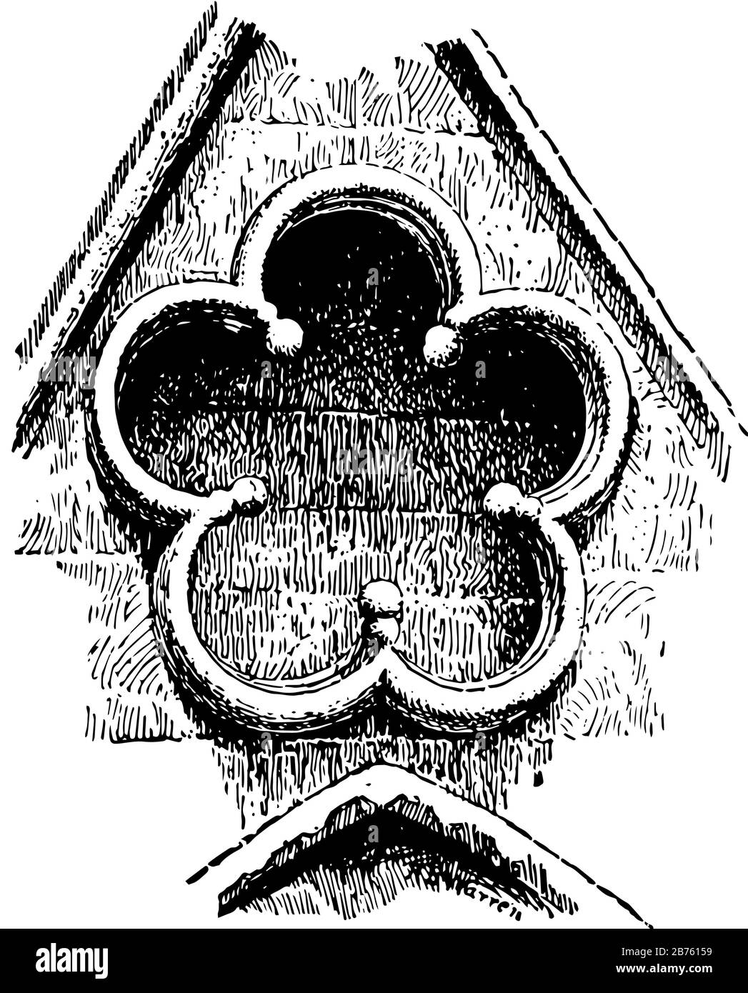 Cinquefoil è ornamento nello stile Appuntito dell'architettura, ha rendering simmetrico delle forme delle foglie e dei cerchi sovrapposti che producono una serie Illustrazione Vettoriale