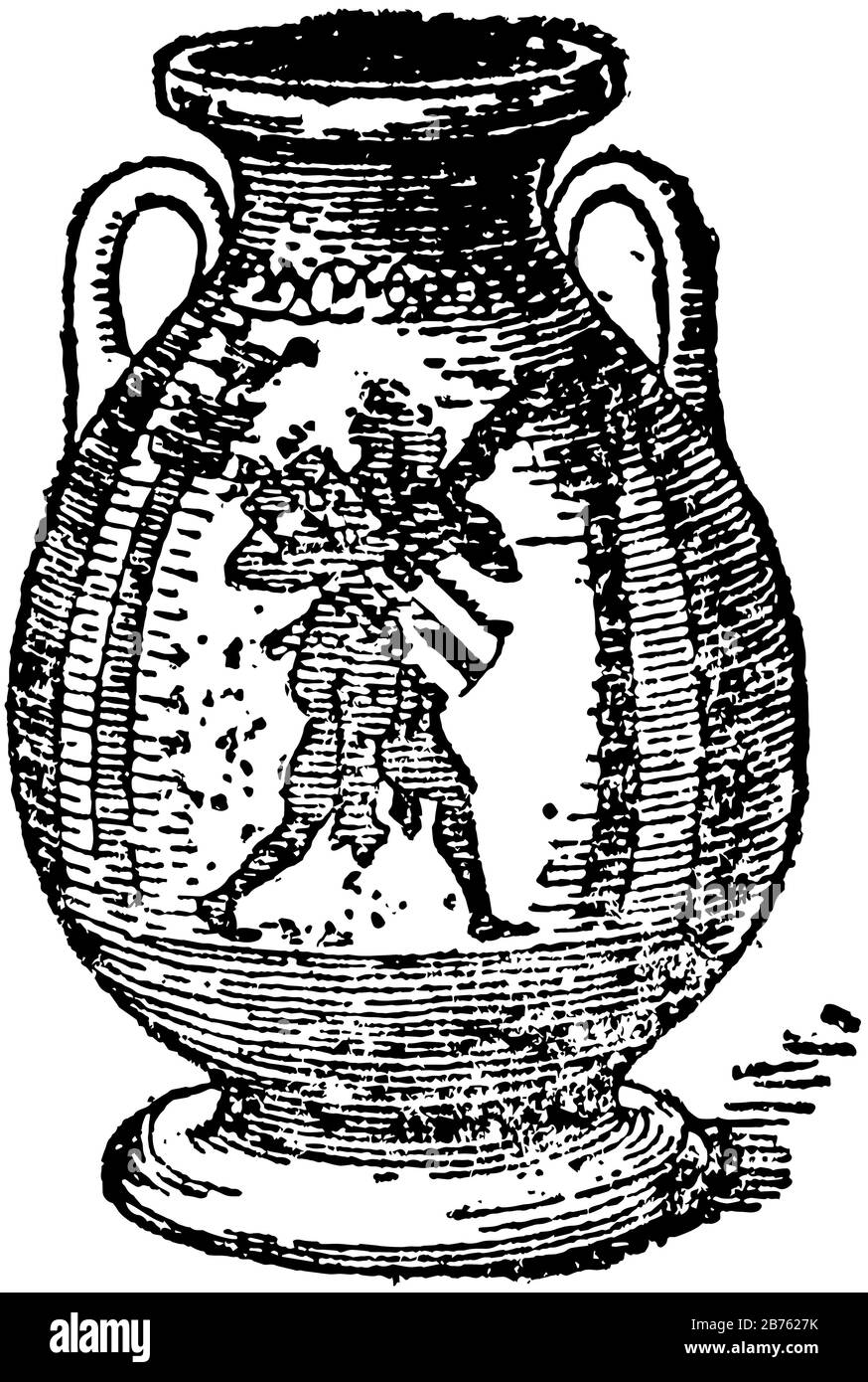 Pelike è un bellissimo vaso da vino, è un vaso floreale greco, disegno linea vintage o incisione. Illustrazione Vettoriale