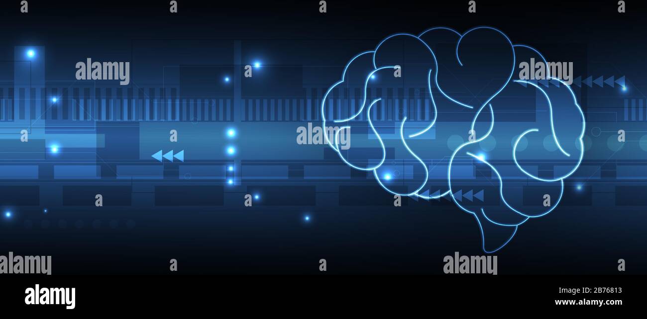 Cervello umano astratto. Intelligenza artificiale nuova tecnologia. Scienza futuristica Illustrazione Vettoriale