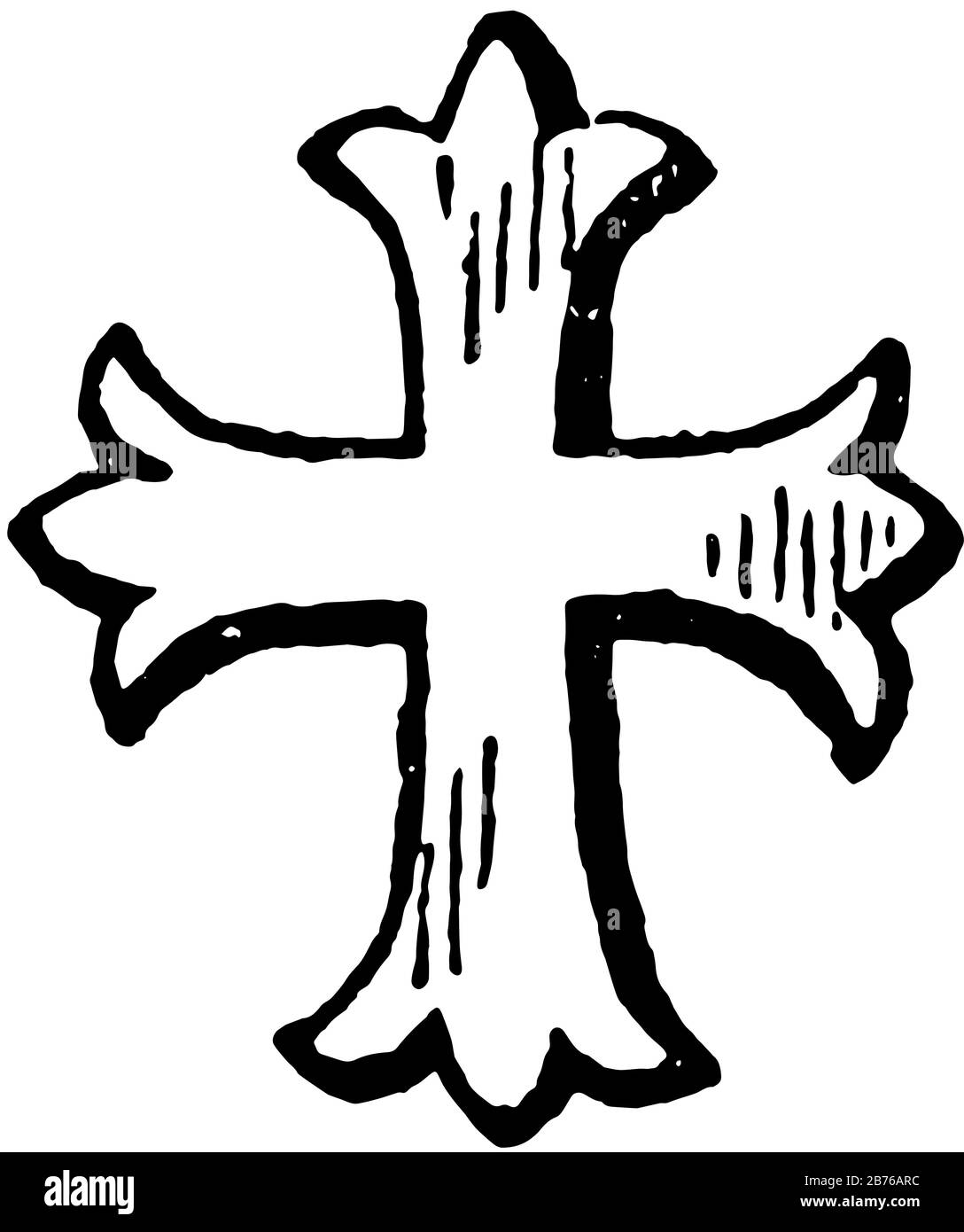 La croce ornamentale è un simbolo religioso, un disegno a linea d'epoca o un'illustrazione dell'incisione. Illustrazione Vettoriale