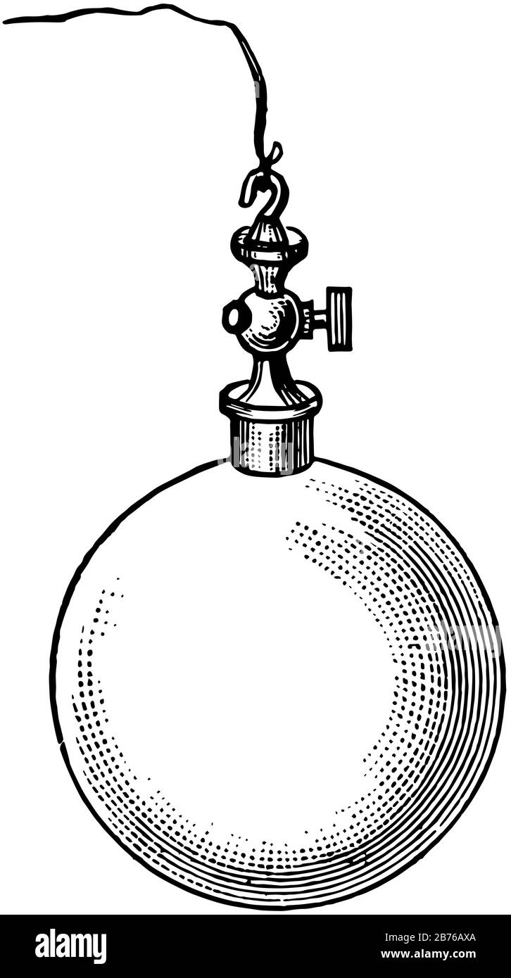 Una fiasca adatta ad avere aria contenuta all'interno pompata fuori, disegno di linea vintage o illustrazione di incisione. Illustrazione Vettoriale