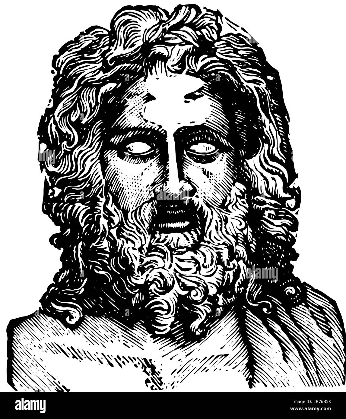 La statua di Giove era una delle sette meraviglie del mondo, disegno d'epoca o illustrazione dell'incisione. Illustrazione Vettoriale