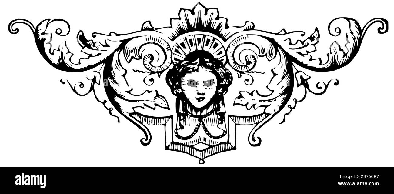 Il doodad floreale con faccia è un antico elementi decorativi, vintage linea disegno o incisione. Illustrazione Vettoriale