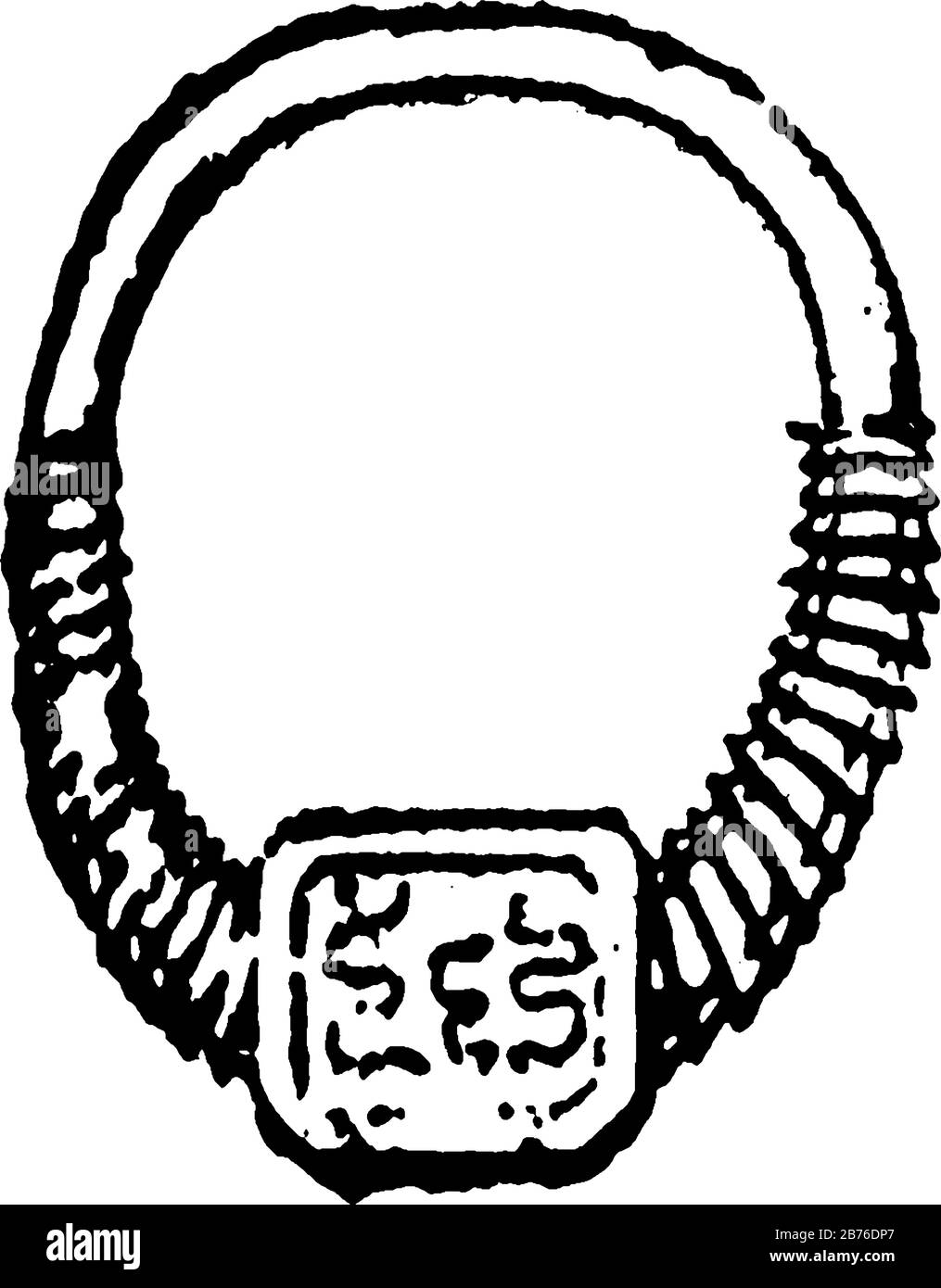 L'anello di Signet ha una cornice quadrata girevole, un disegno a linea vintage o un'illustrazione per incisione. Illustrazione Vettoriale