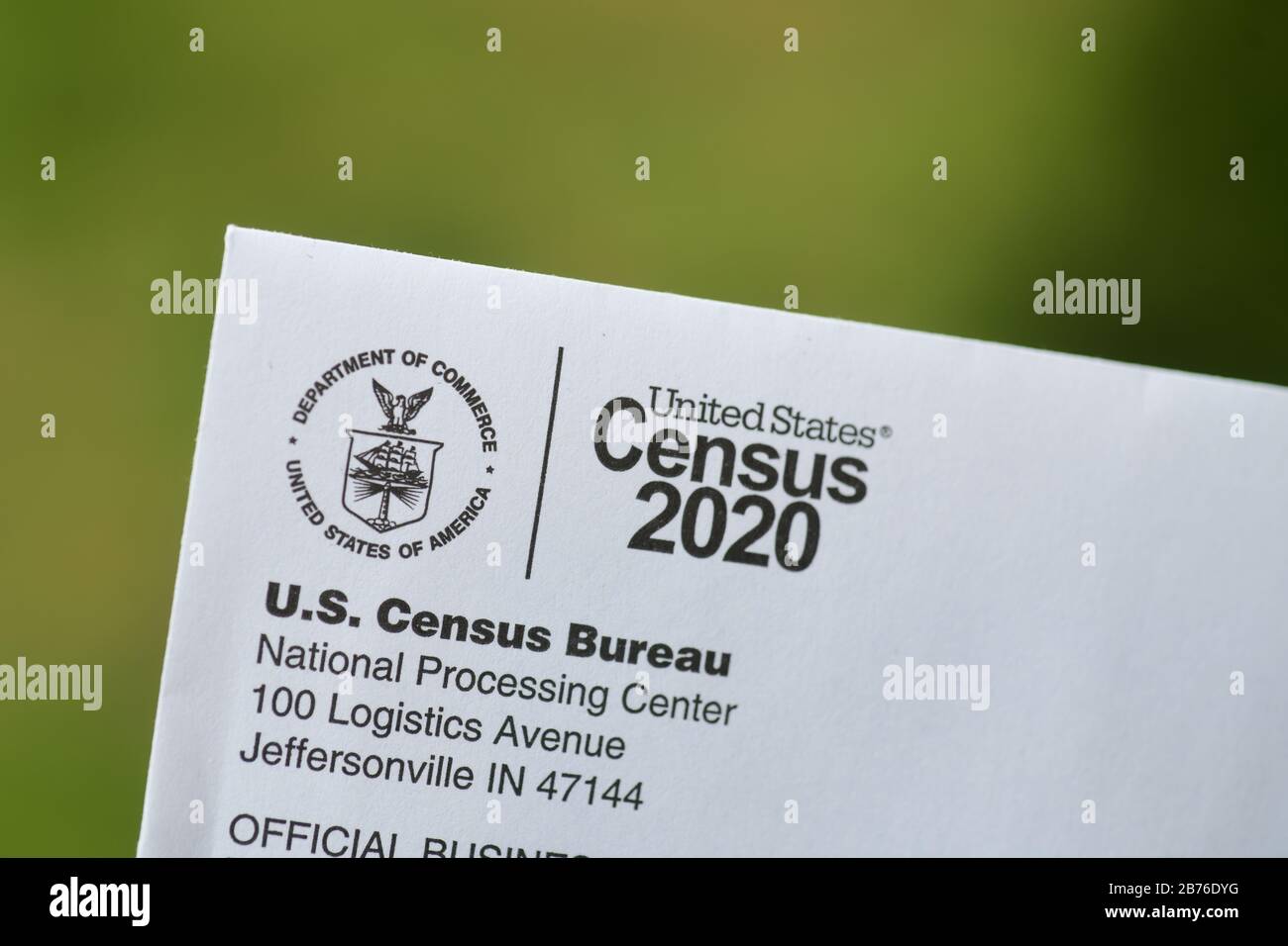 United States Census 2020 spedito avviso Foto Stock