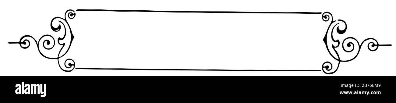 Il banner filigrana ha un bordo a linea singola e spessa, è un banner molto semplice, un disegno a linea vintage o un'incisione. Illustrazione Vettoriale