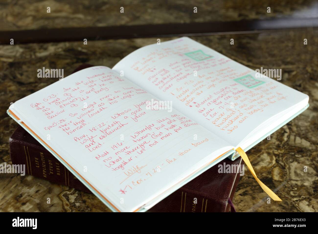 Giornale quotidiano devozionale di pensieri e fede in Dio scritto a mano Foto Stock