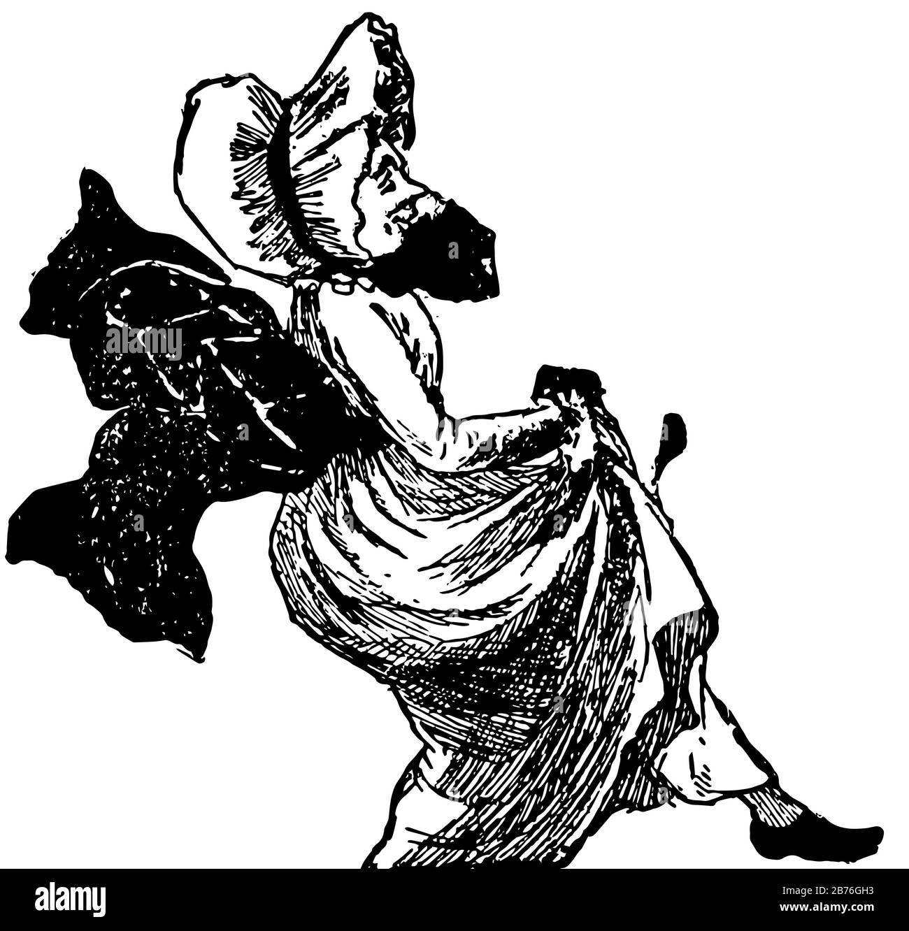 La fata è un prato al crepuscolo che scorre sul romantico paesaggio della nebbia mattutina trasformandosi in fate, spiriti di natura incontaminata, disegno di linea vintage Illustrazione Vettoriale